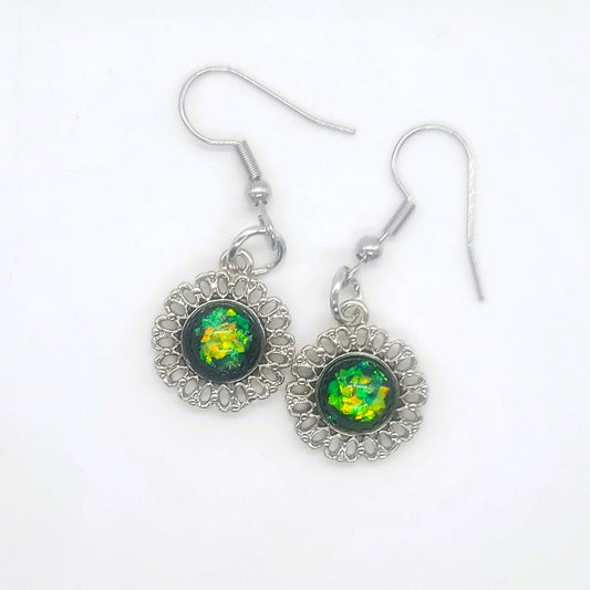 Intricate Black Opal (like) Sparkle Pendant Earrings