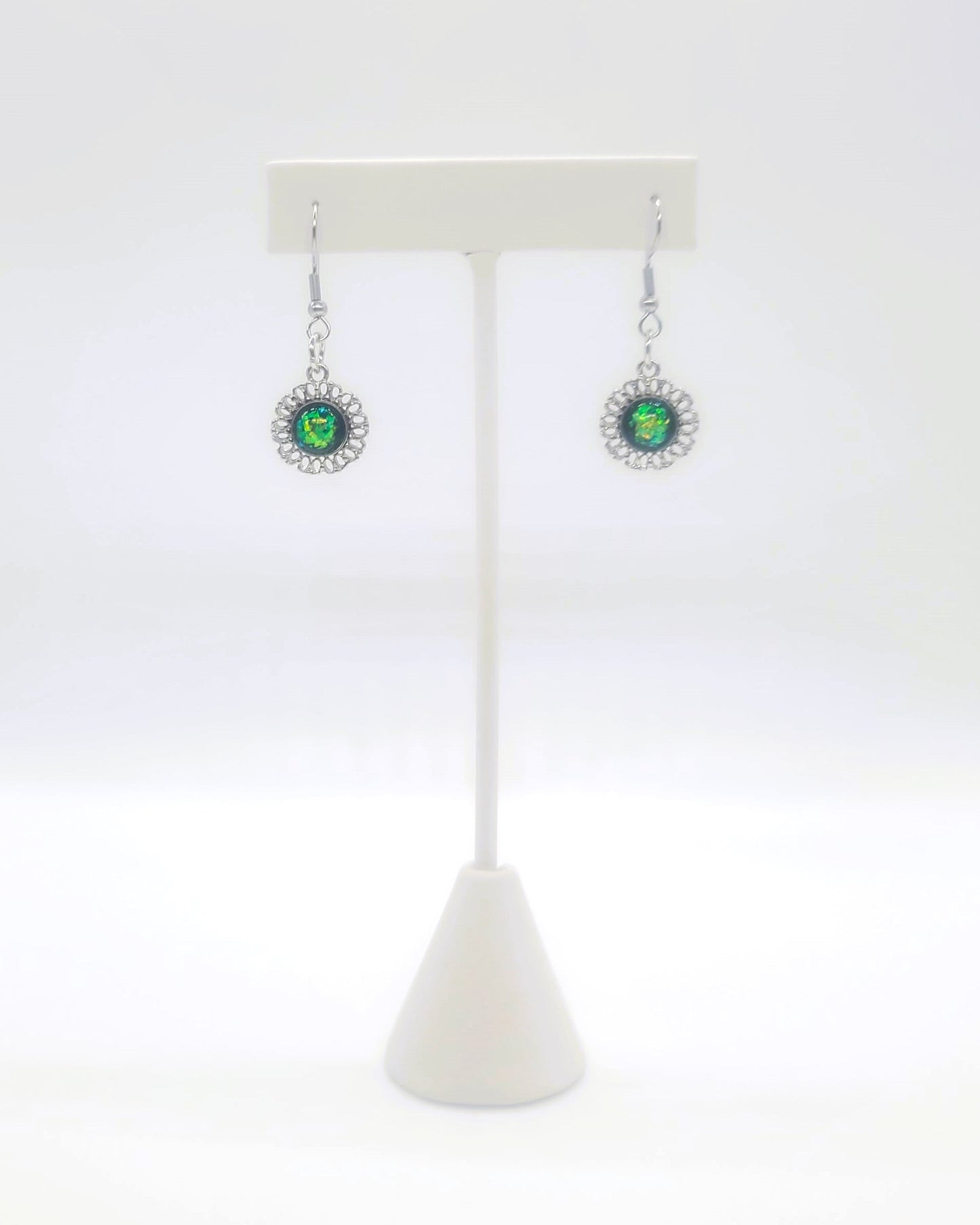 Intricate Black Opal (like) Sparkle Pendant Earrings