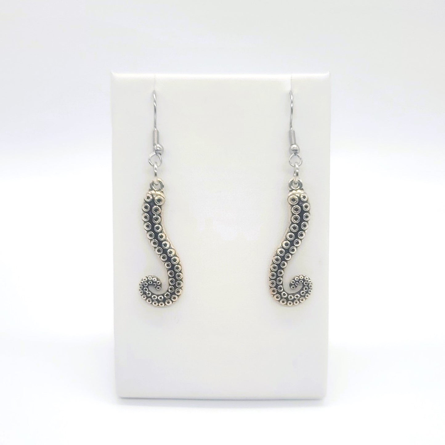 Silver Octopus Tentacle Pendant Earrings