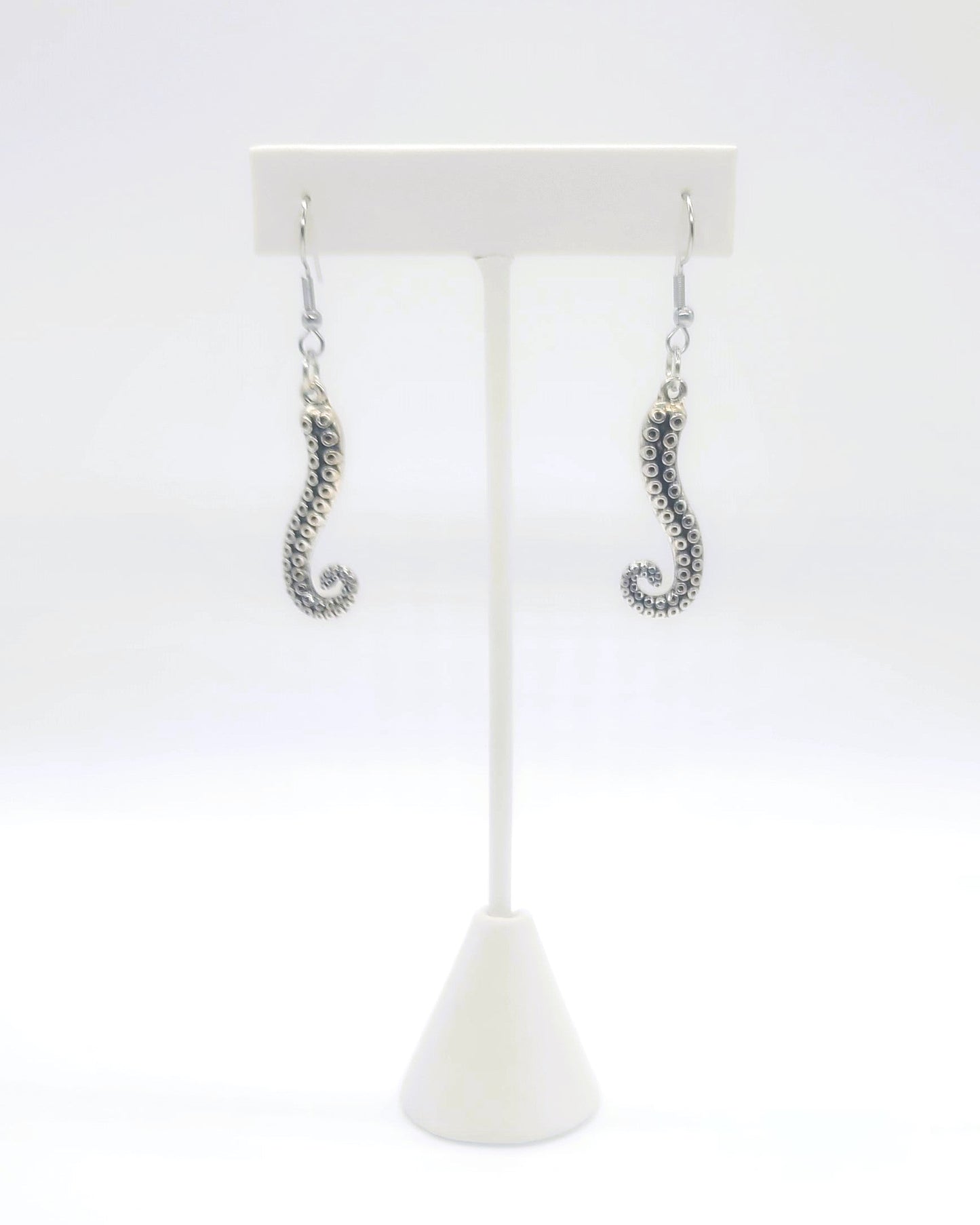 Silver Octopus Tentacle Pendant Earrings
