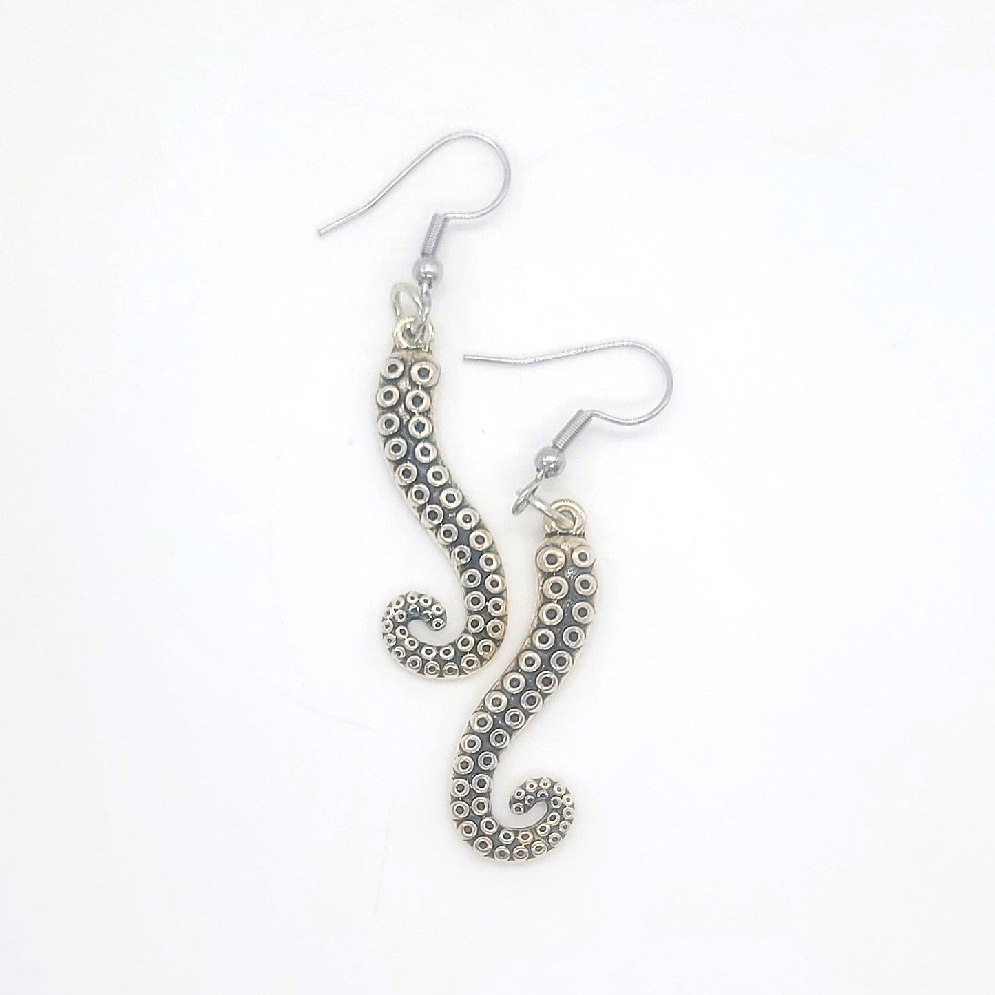 Silver Octopus Tentacle Pendant Earrings