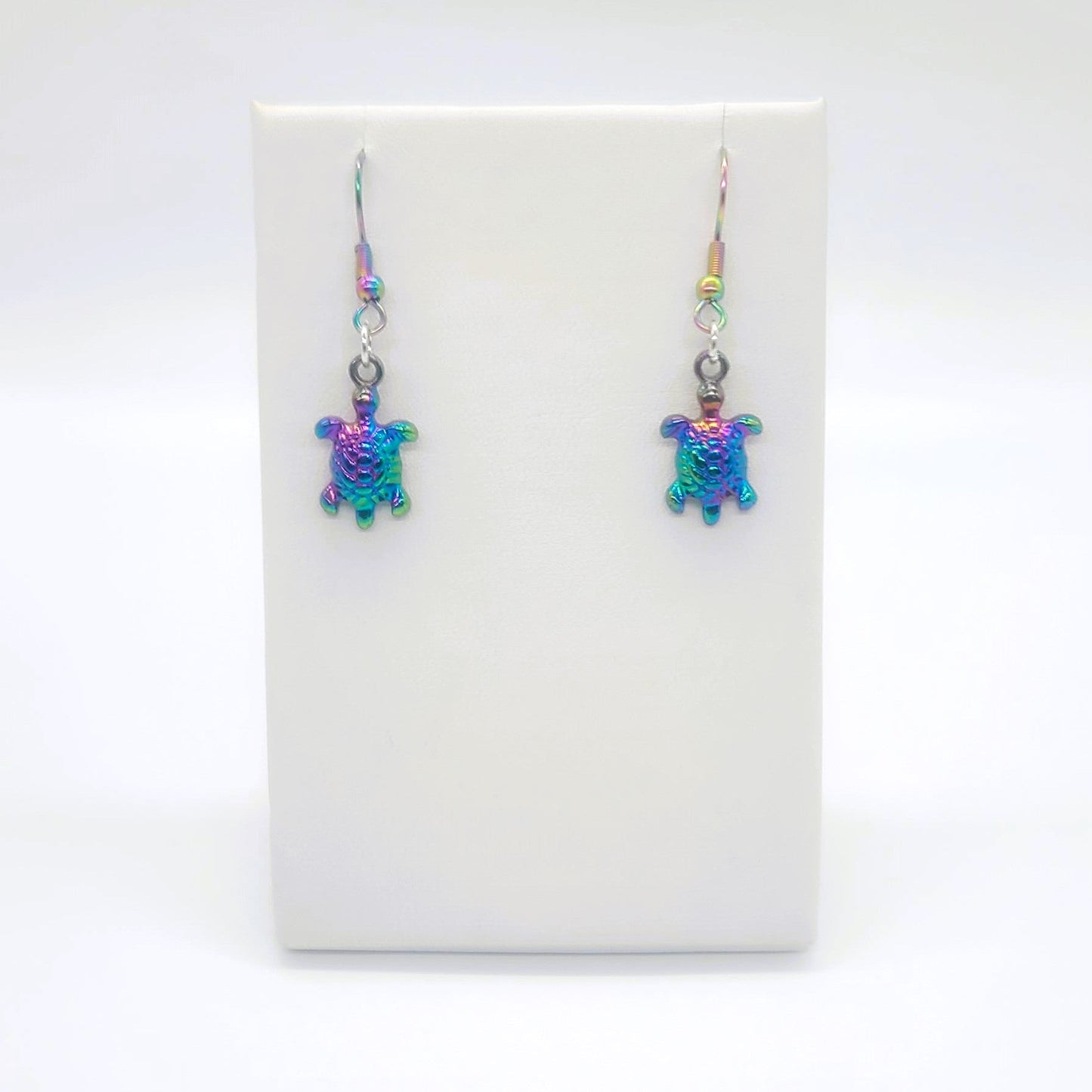 Rainbow Chromium Iridescent Tiny Sea Turtle Dangle Earrings