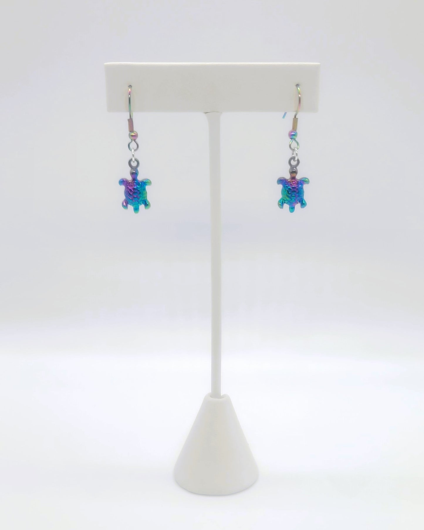 Rainbow Chromium Iridescent Tiny Sea Turtle Dangle Earrings