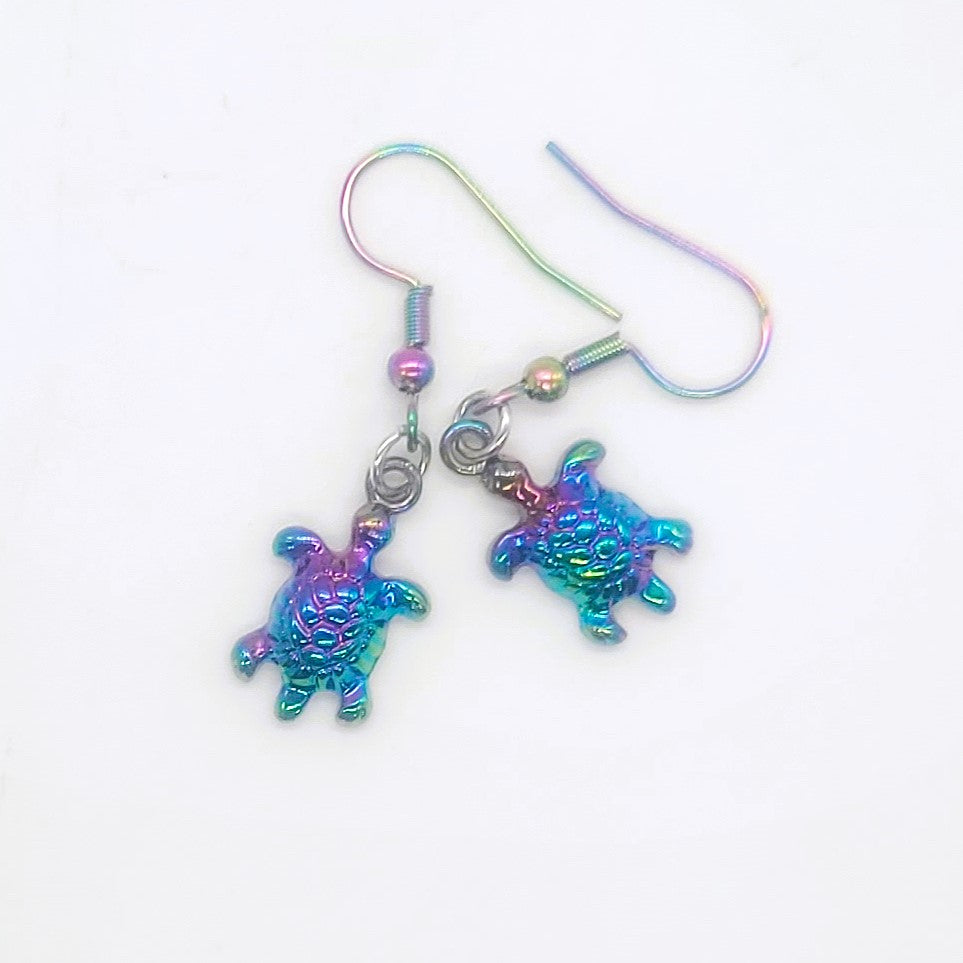 Rainbow Tiny Sea Turtle Dangle Earrings