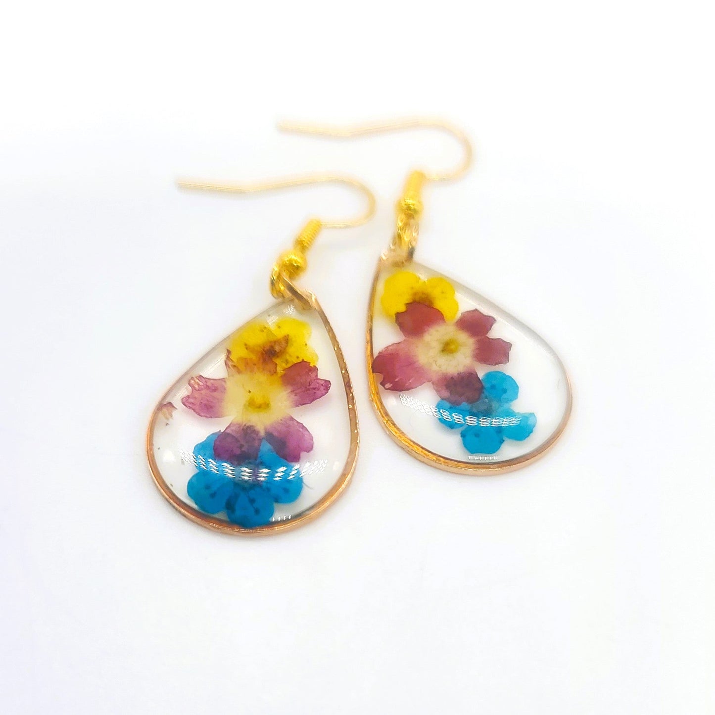 Pressed Flower in Resin Teardrop Earrings