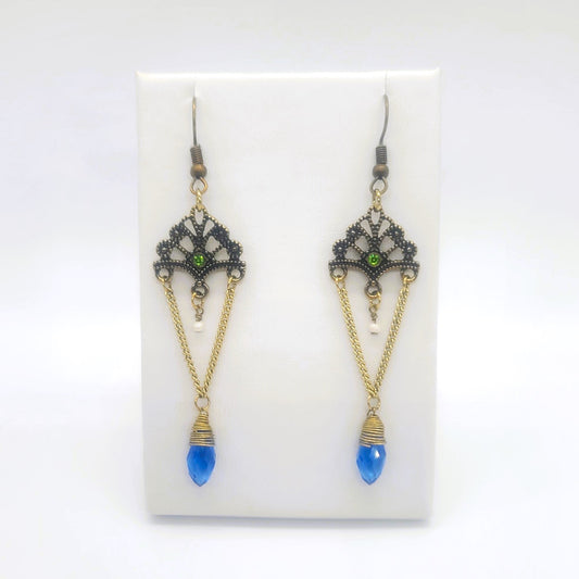Antiqued Brass / Bronze Intricate Filigree Chandelier Dangle Earrings