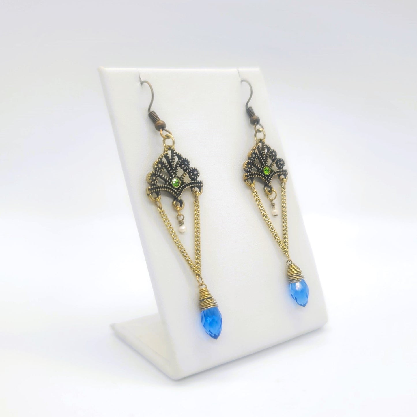 Antiqued Brass / Bronze Intricate Filigree Chandelier Dangle Earrings