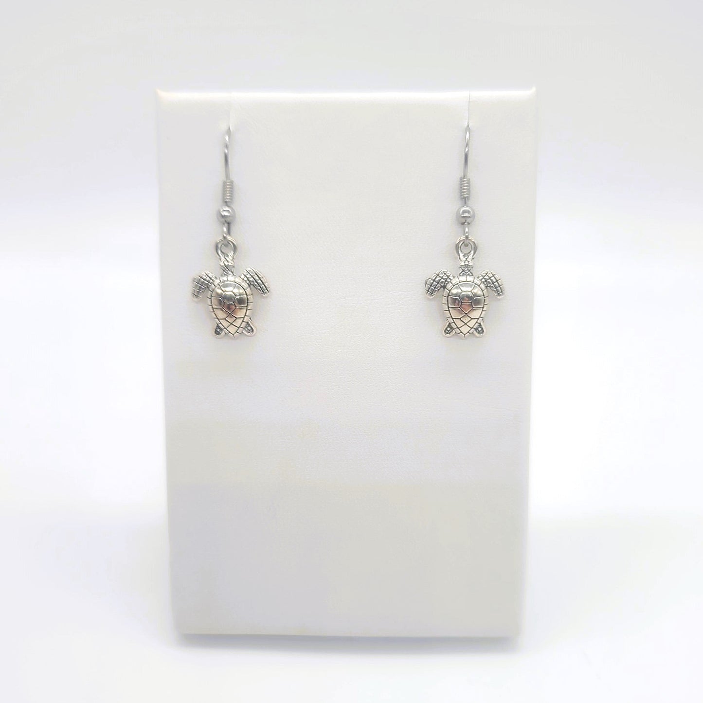 Tiny Silver Sea Turtle Dangle Earrings