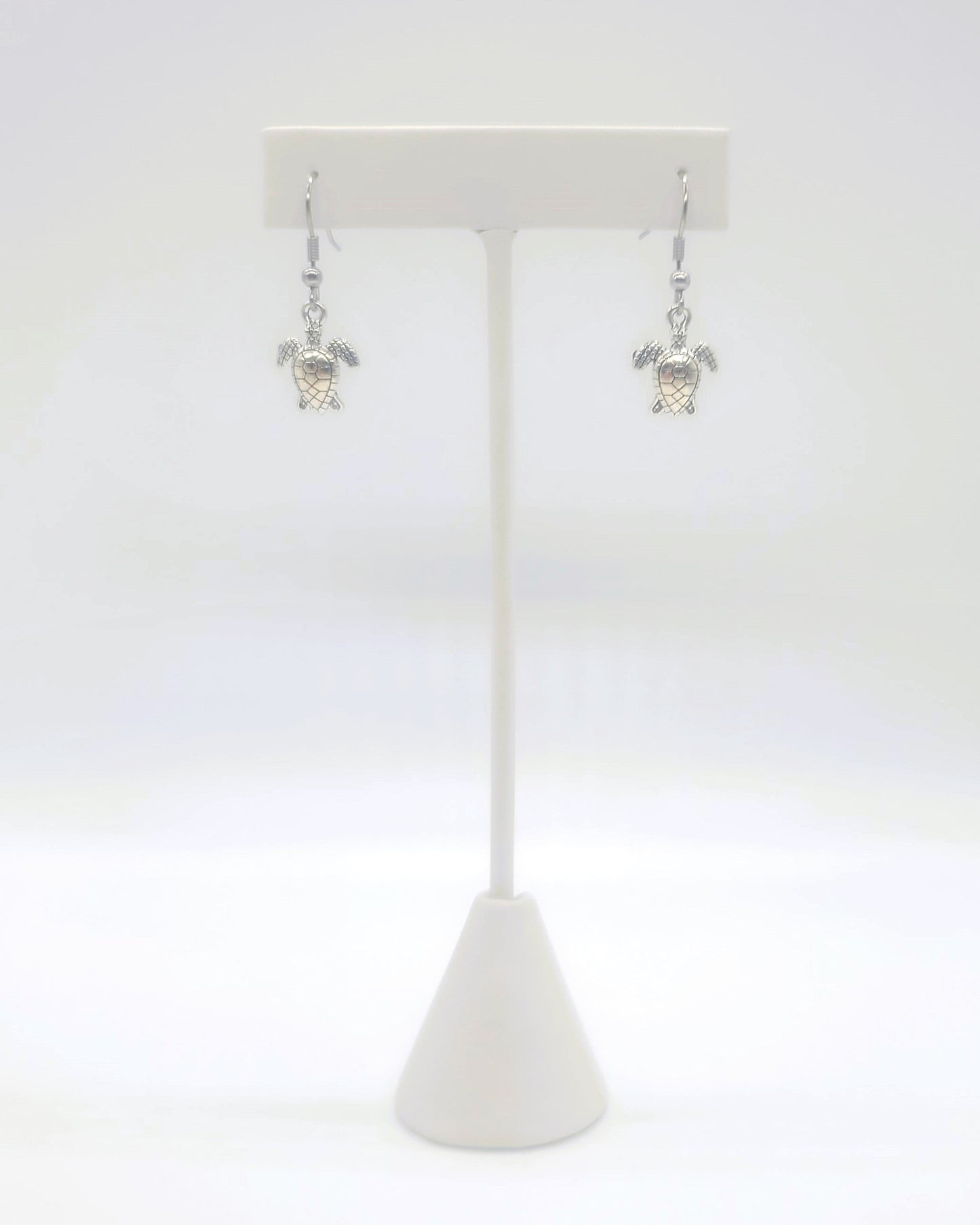 Tiny Silver Sea Turtle Dangle Earrings