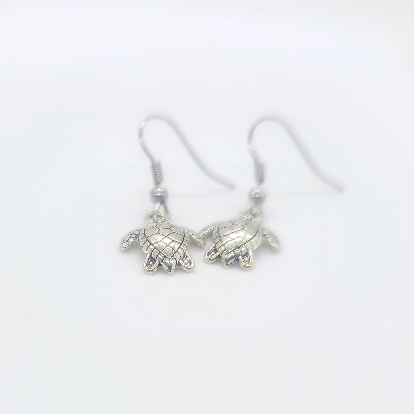 Tiny Silver Sea Turtle Dangle Earrings