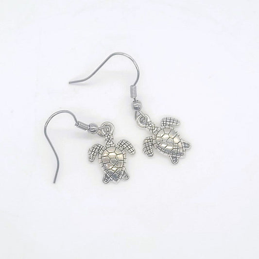 Tiny Silver Sea Turtle Dangle Earrings