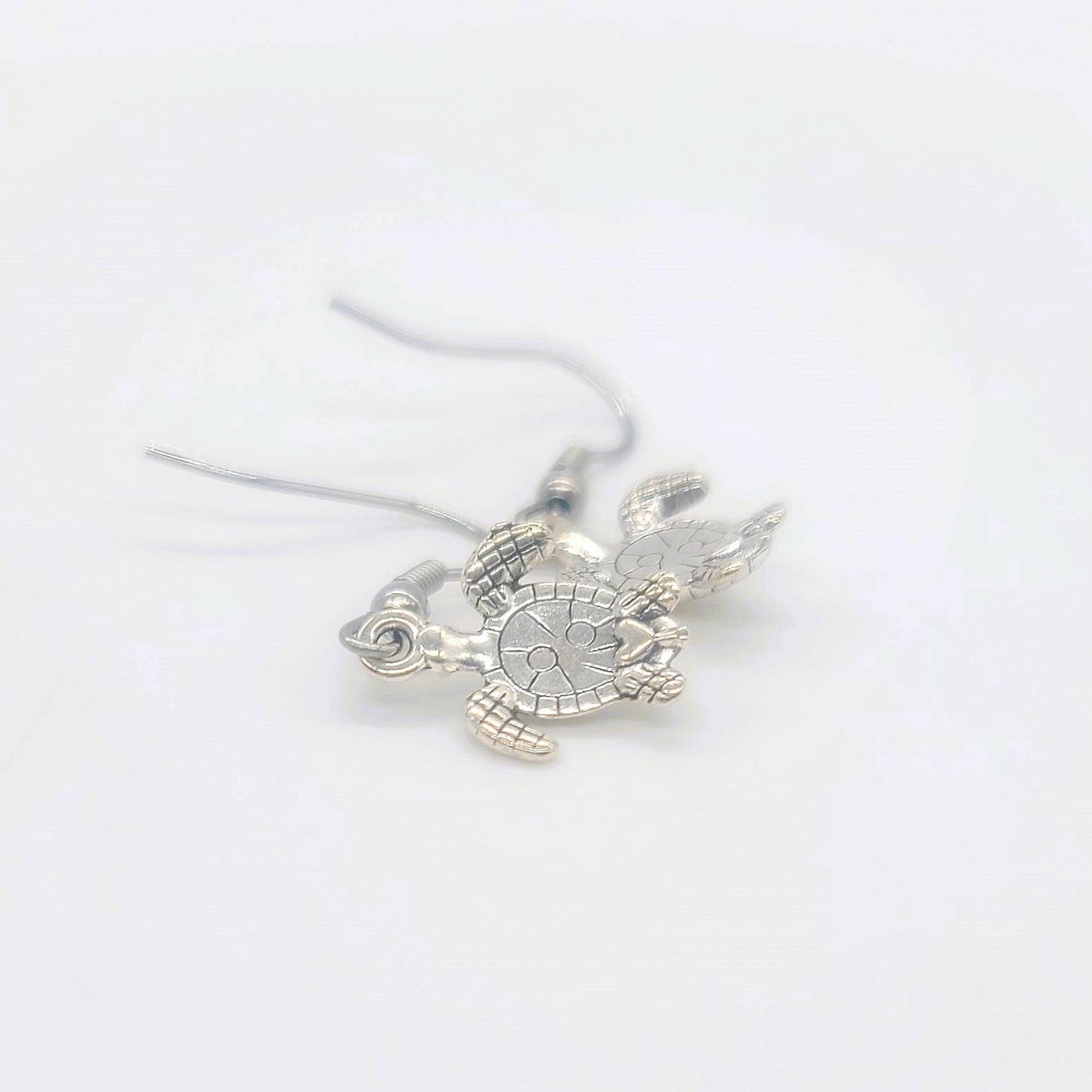 Tiny Silver Sea Turtle Dangle Earrings