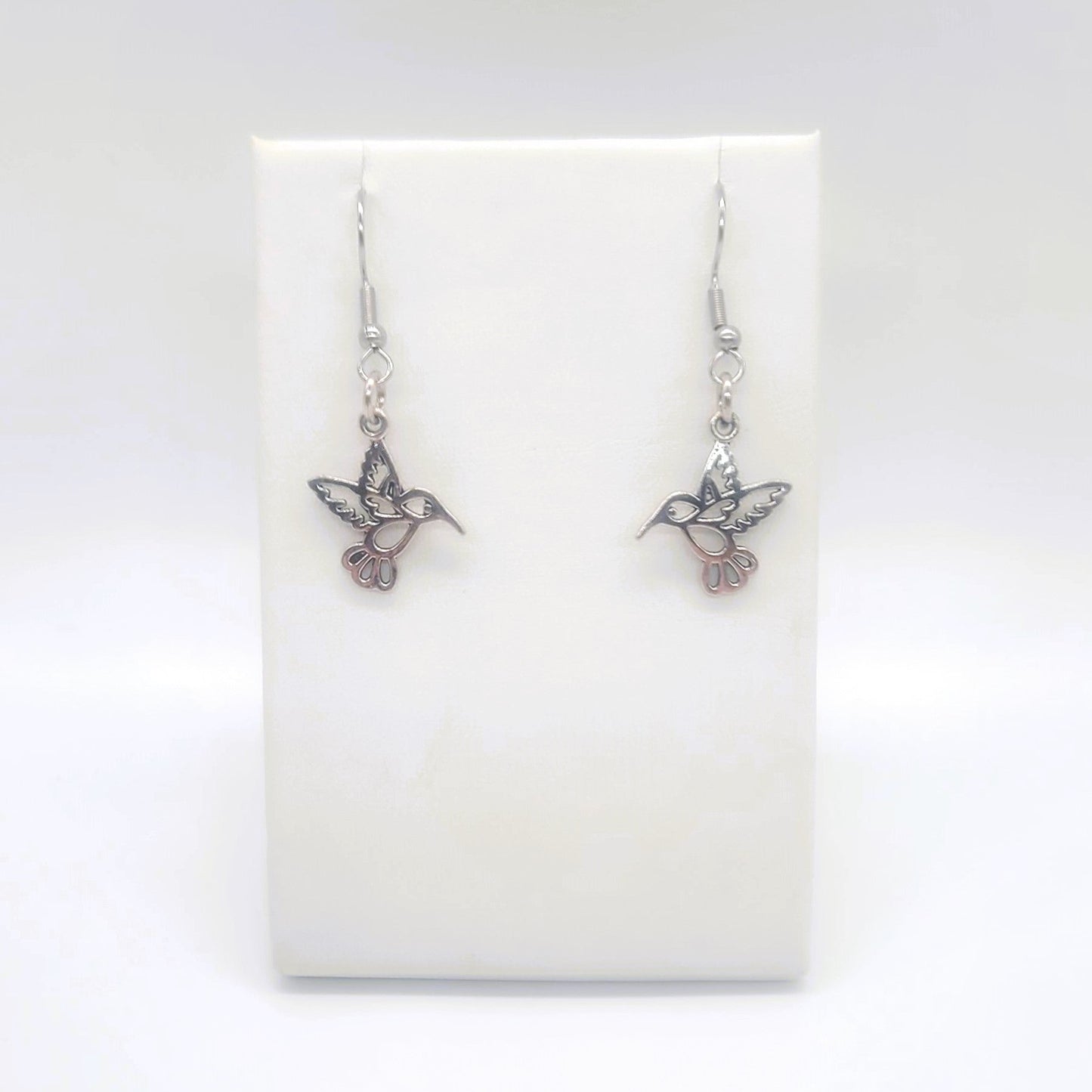 Tiny Silver Hummingbird Dangle Earrings