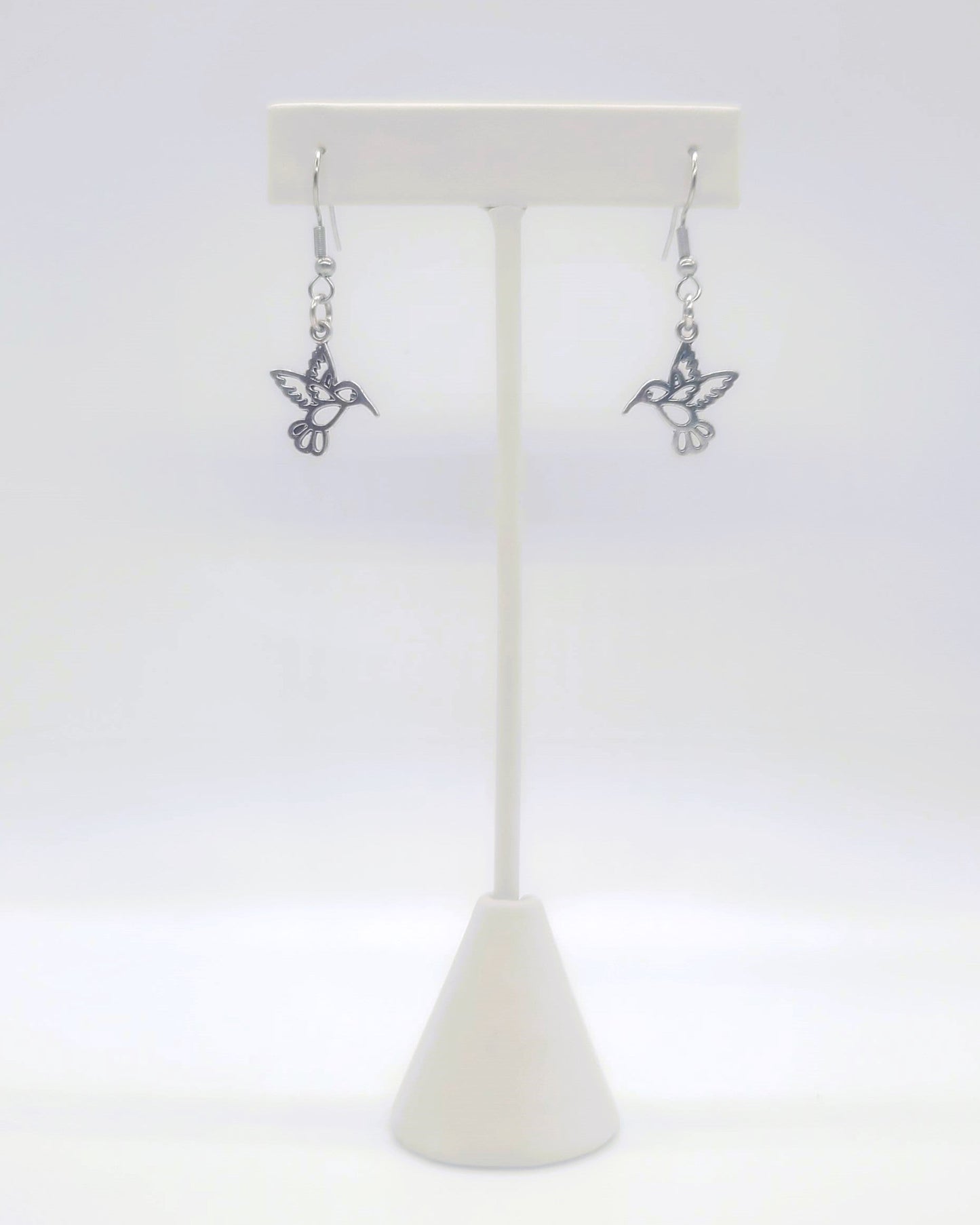 Tiny Silver Hummingbird Dangle Earrings