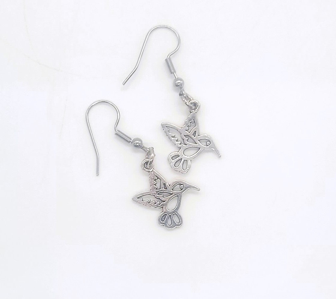 Tiny Silver Hummingbird Dangle Earrings