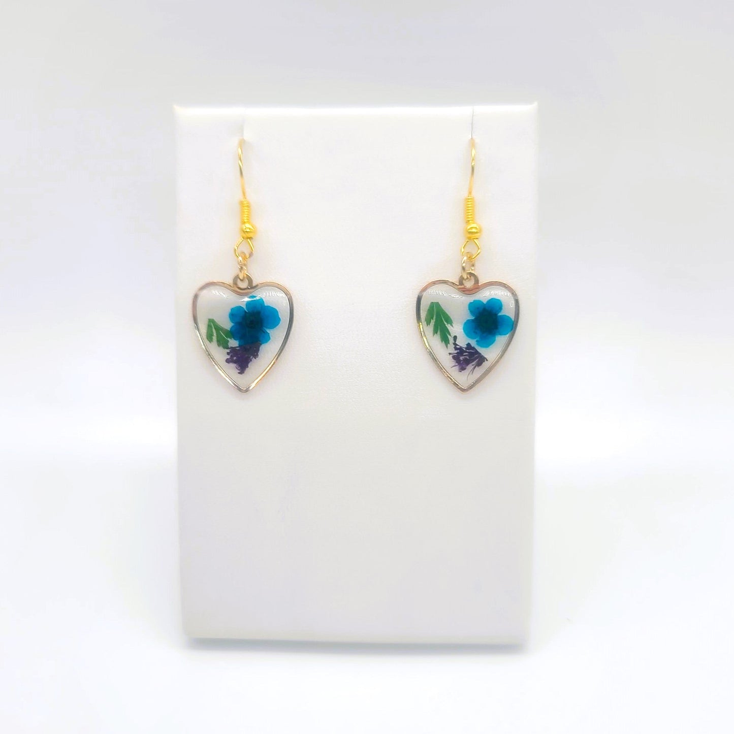 Pressed Flower in Resin Heart Earrings