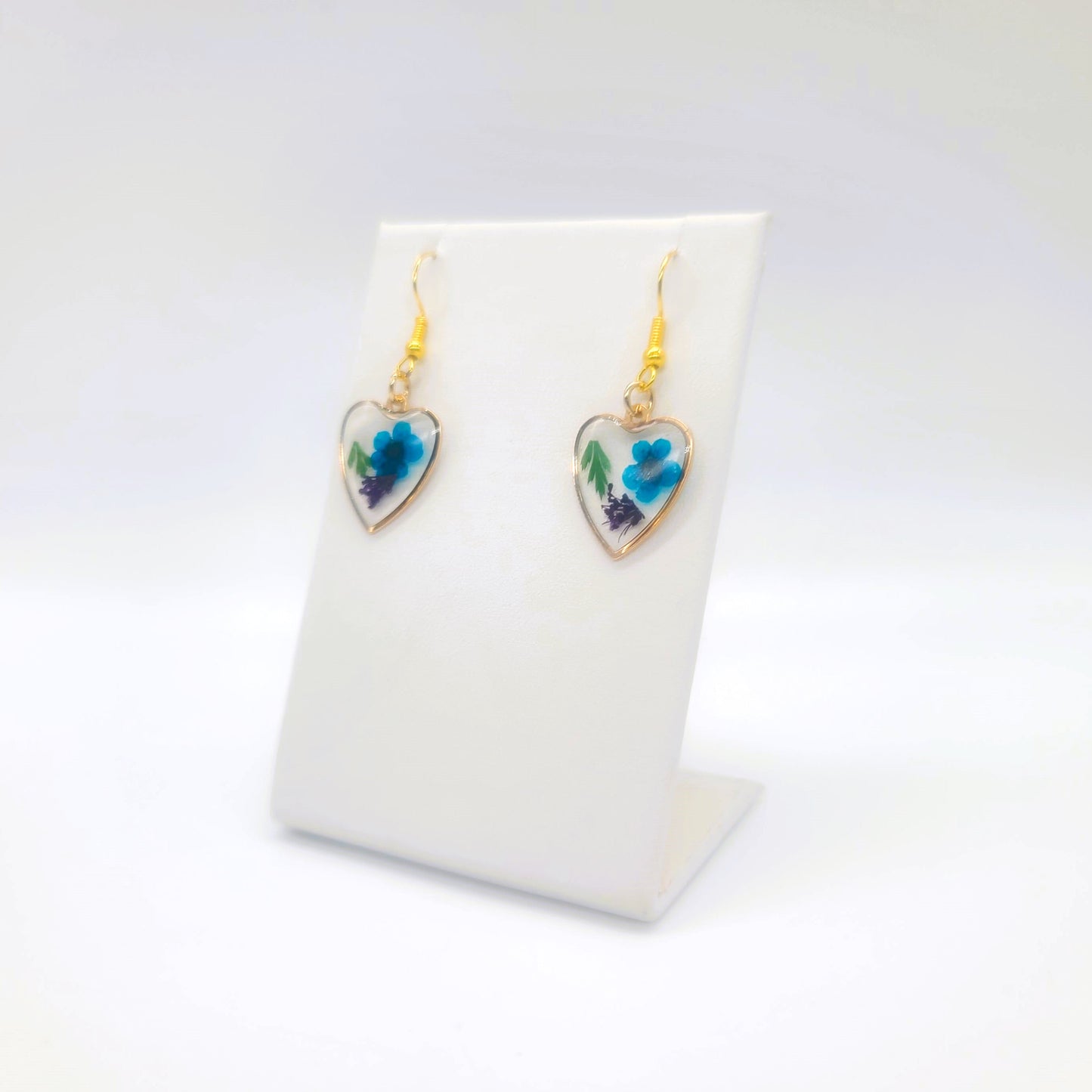 Pressed Flower in Resin Heart Earrings