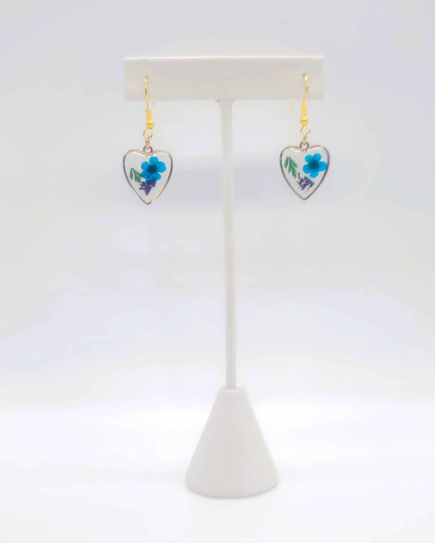 Pressed Flower in Resin Heart Earrings
