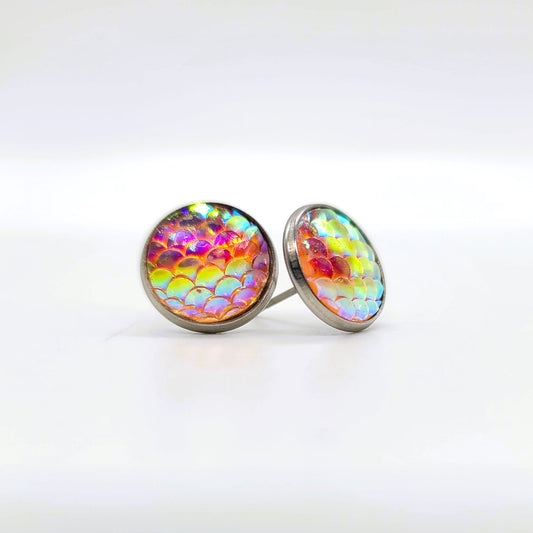 Handcrafted Iridescent Mermaid Scale Post Earrings