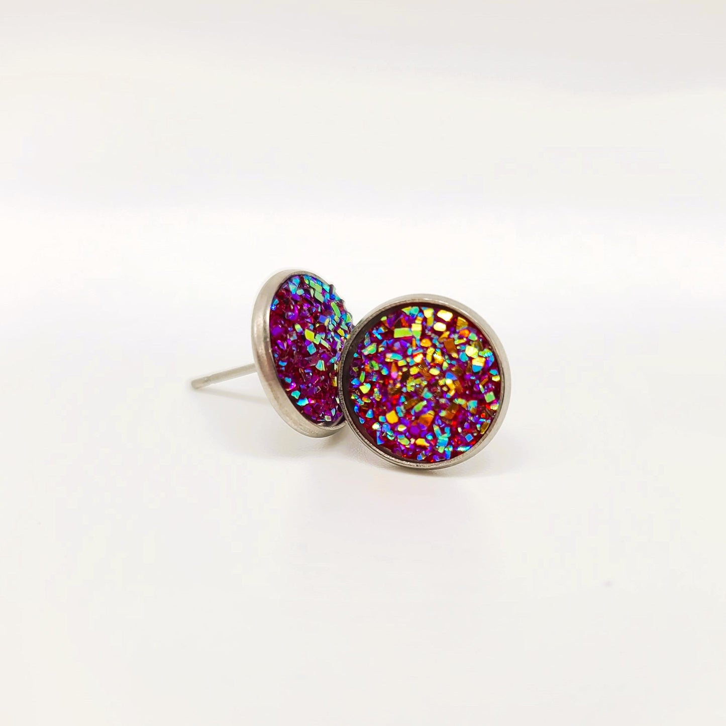 Handcrafted Iridescent Druzy Stone Post Earrings