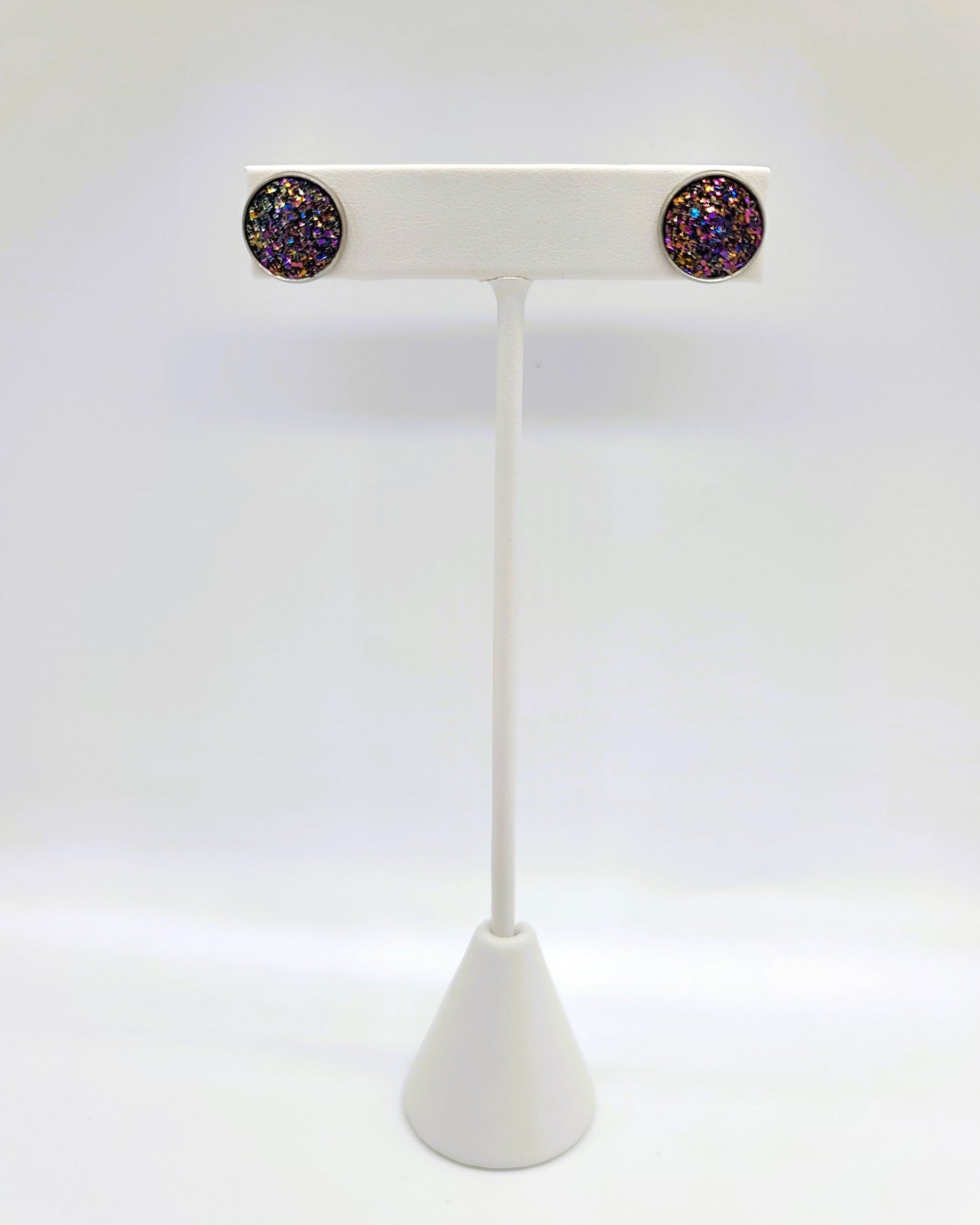 Handcrafted Iridescent Druzy Stone Post Earrings