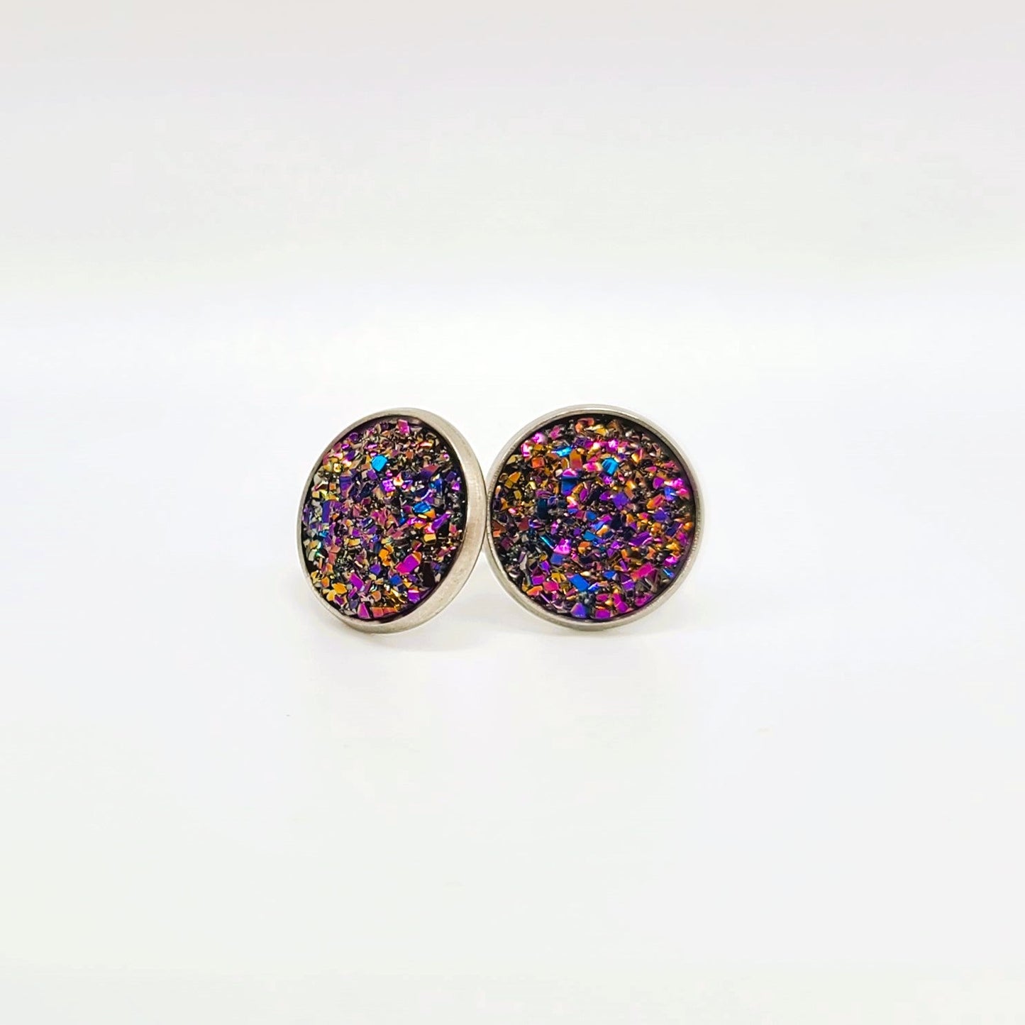 Handcrafted Iridescent Druzy Stone Post Earrings