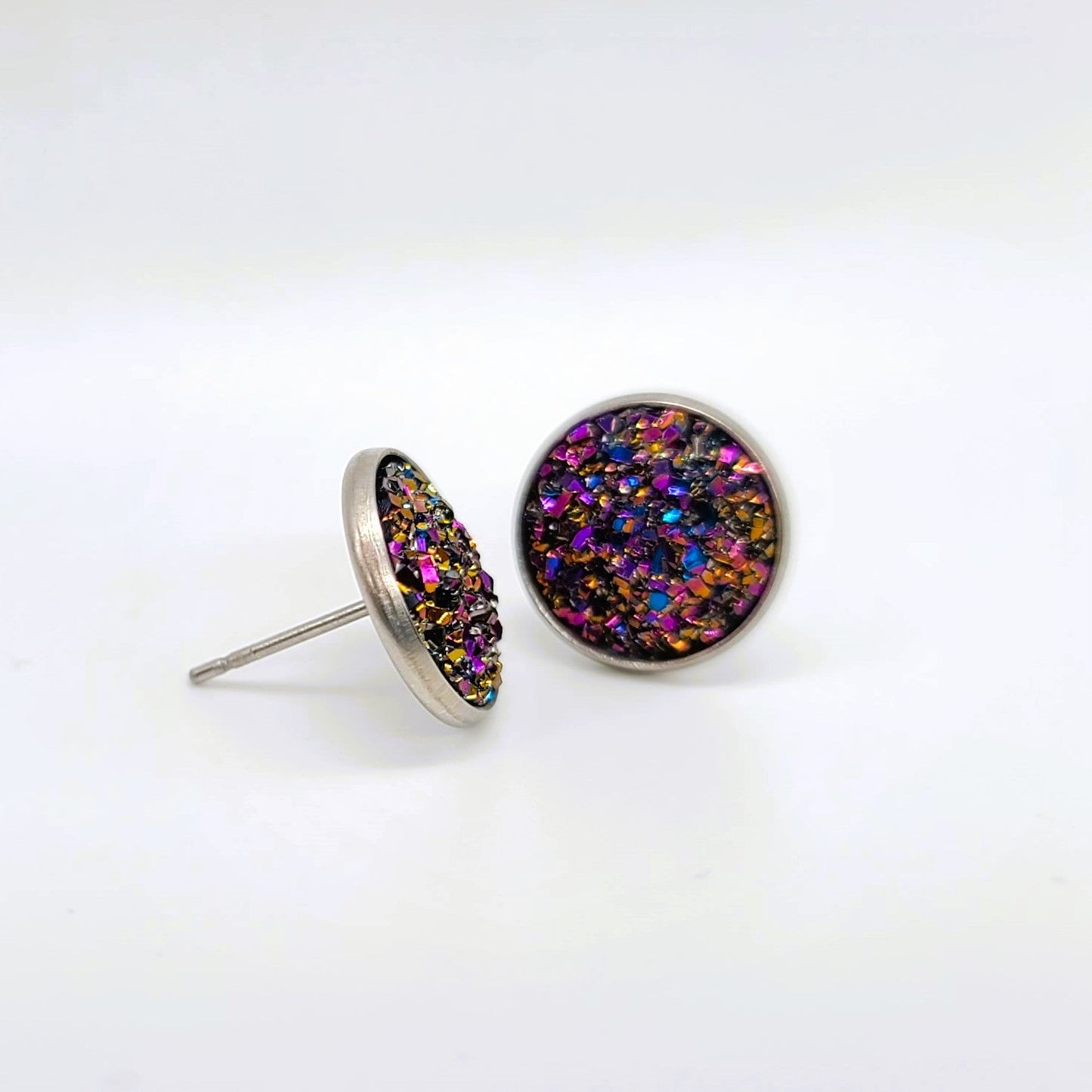 Handcrafted Iridescent Druzy Stone Post Earrings