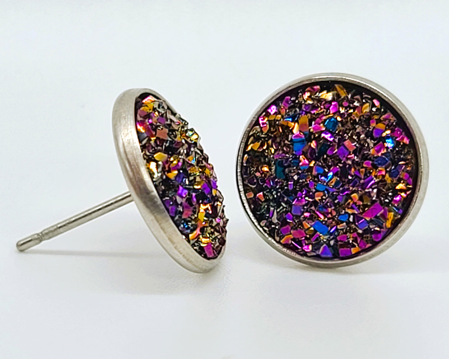 Handcrafted Iridescent Druzy Stone Post Earrings