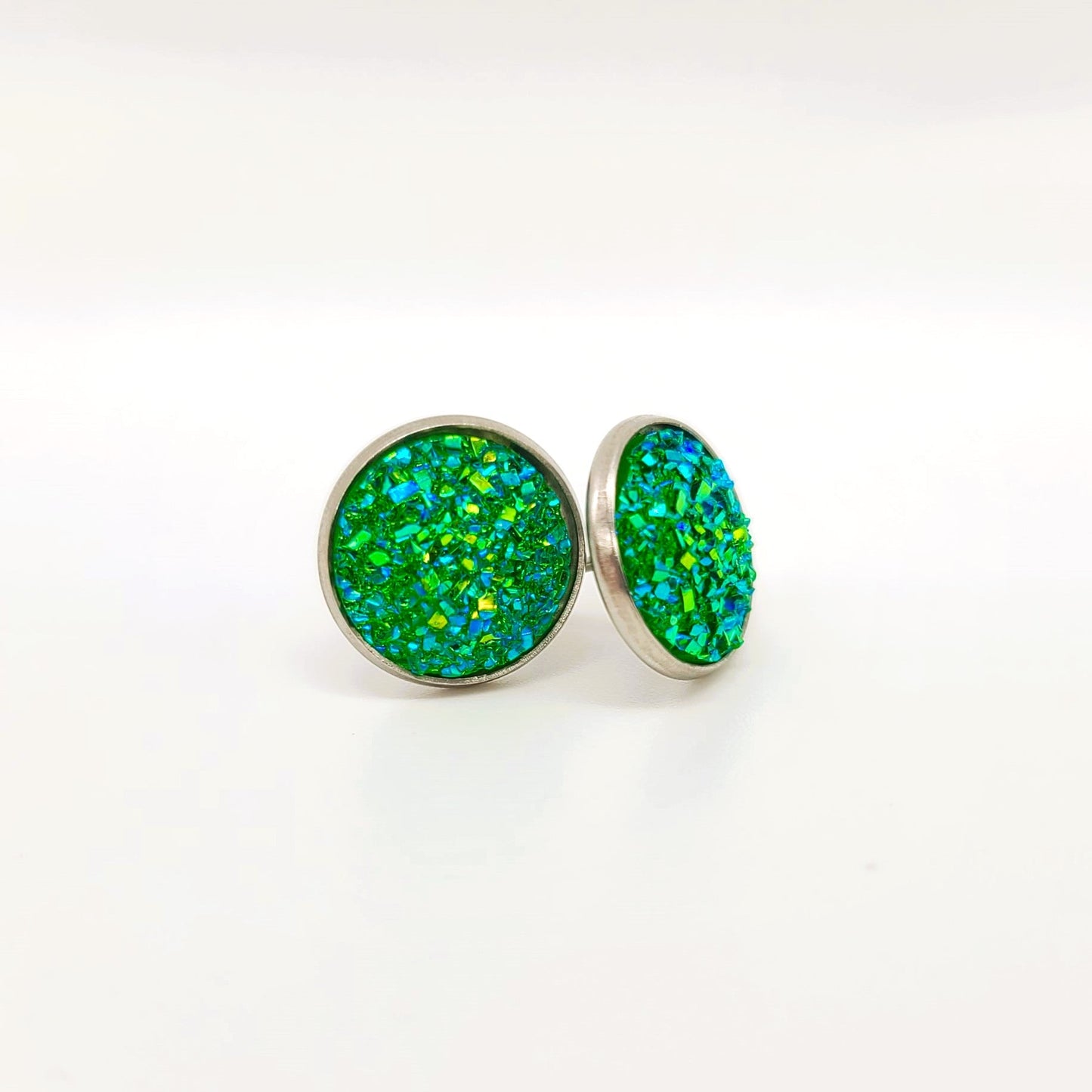 Handcrafted Iridescent Druzy Stone Post Earrings