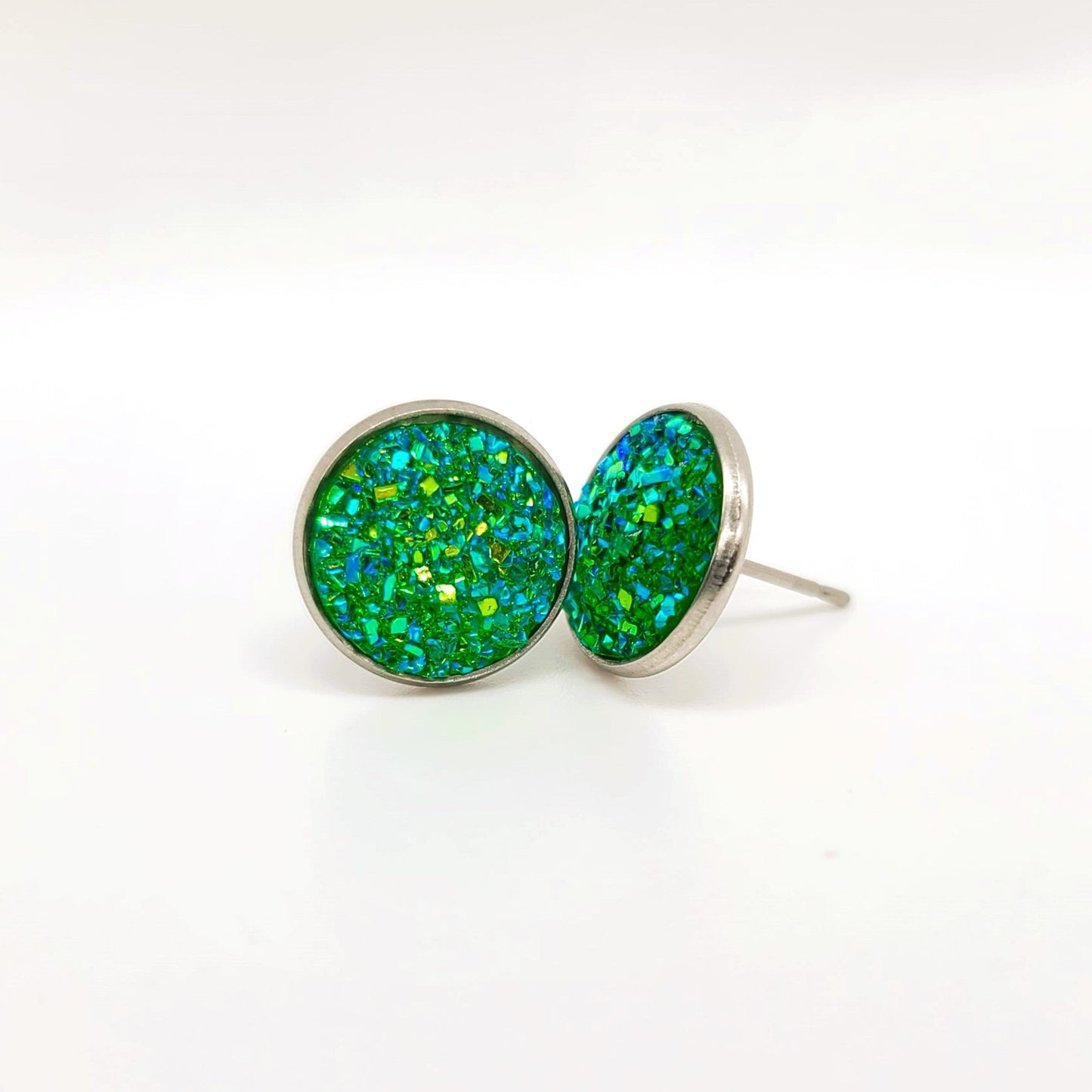 Handcrafted Iridescent Druzy Stone Post Earrings