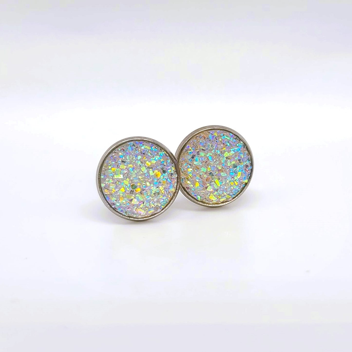 Handcrafted Iridescent Druzy Stone Post Earrings