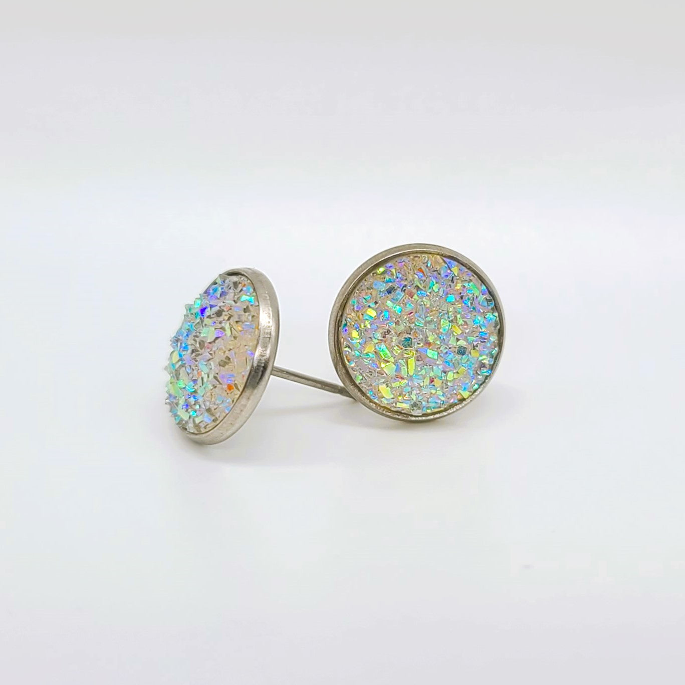 Handcrafted Iridescent Druzy Stone Post Earrings