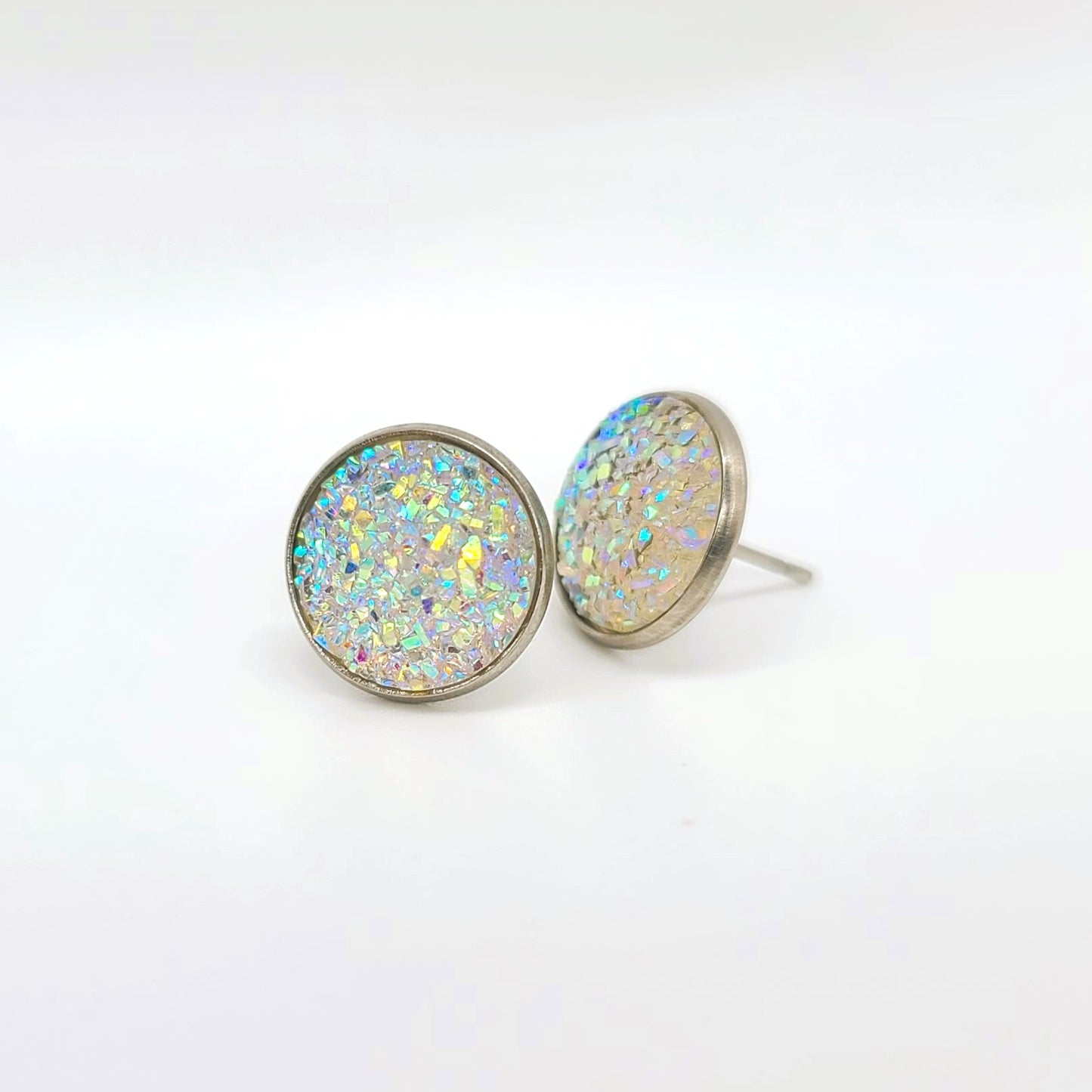 Handcrafted Iridescent Druzy Stone Post Earrings