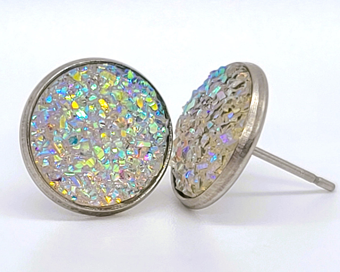 Handcrafted Iridescent Druzy Stone Post Earrings