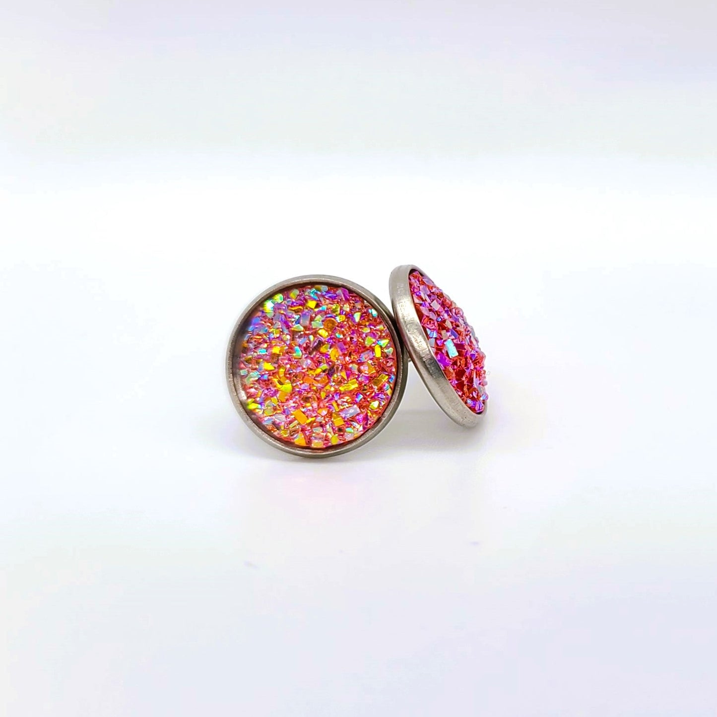 Handcrafted Iridescent Druzy Stone Post Earrings