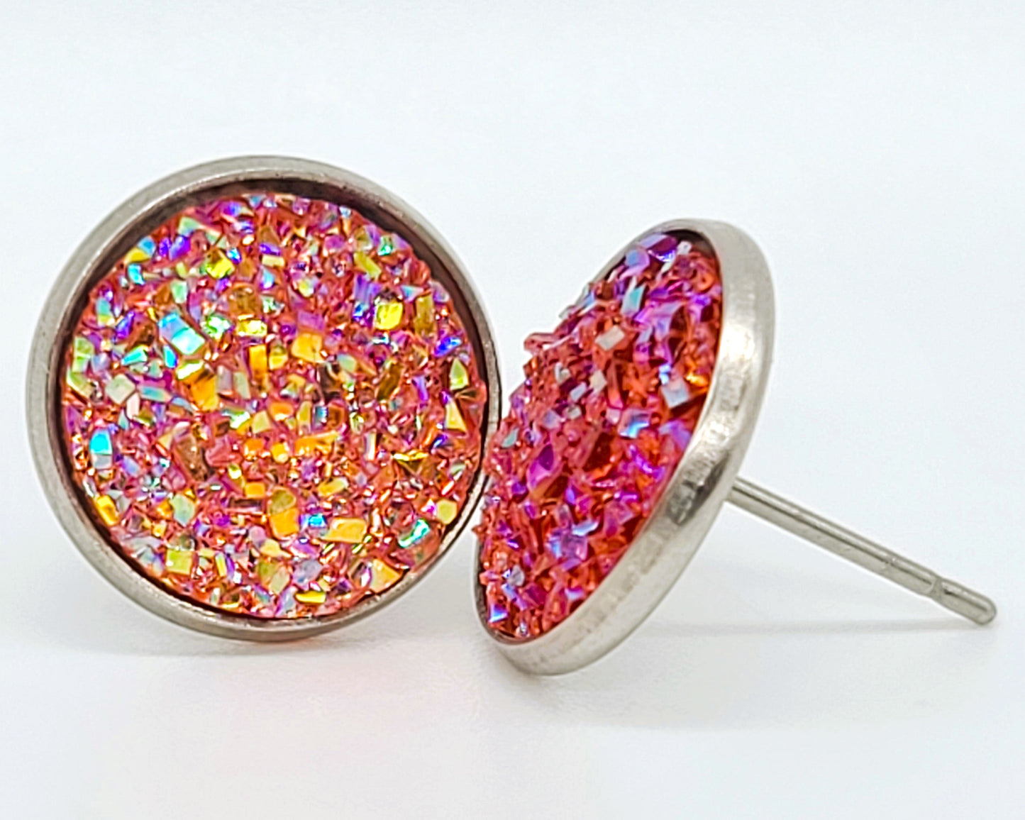 Handcrafted Iridescent Druzy Stone Post Earrings