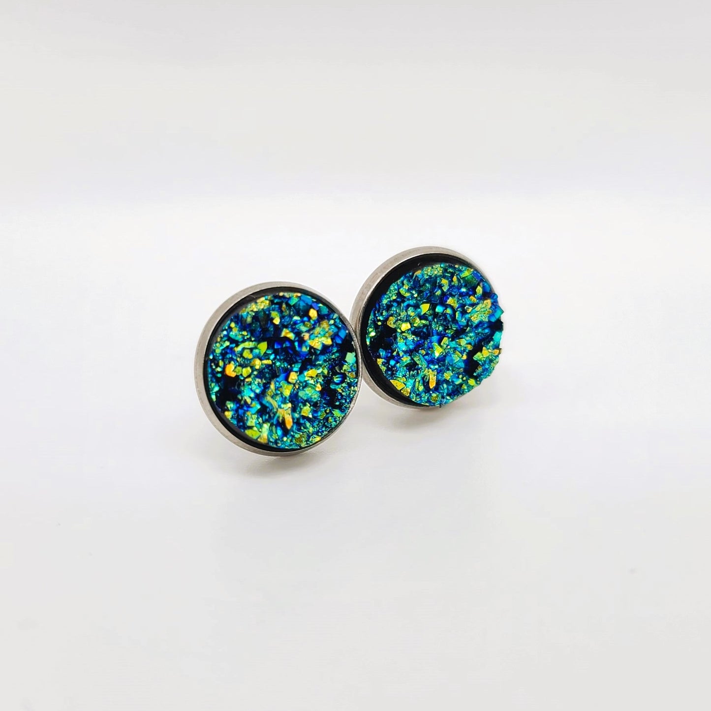 Handcrafted Iridescent Druzy Stone Post Earrings