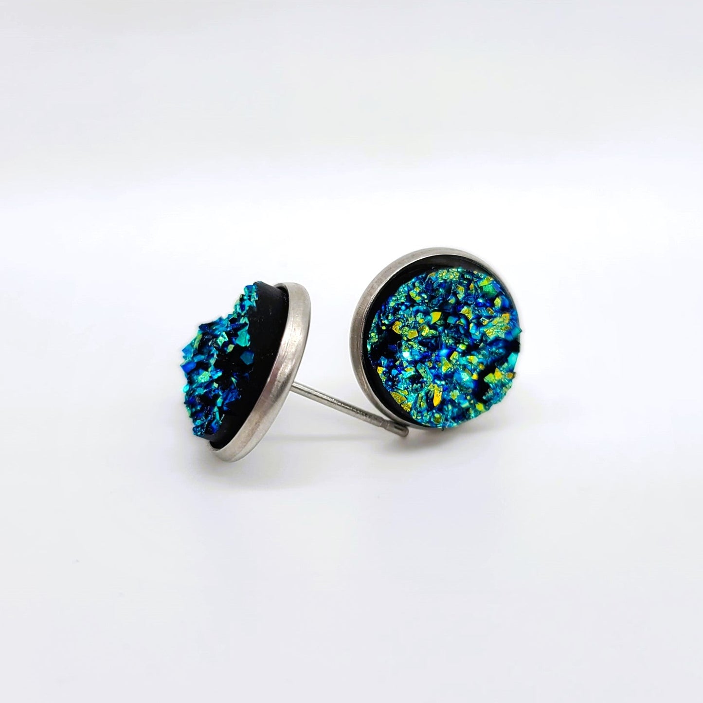 Handcrafted Iridescent Druzy Stone Post Earrings