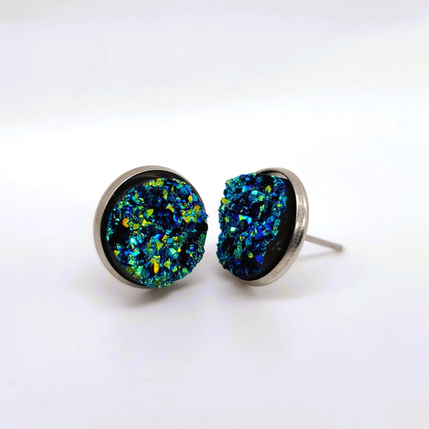 Handcrafted Iridescent Druzy Stone Post Earrings