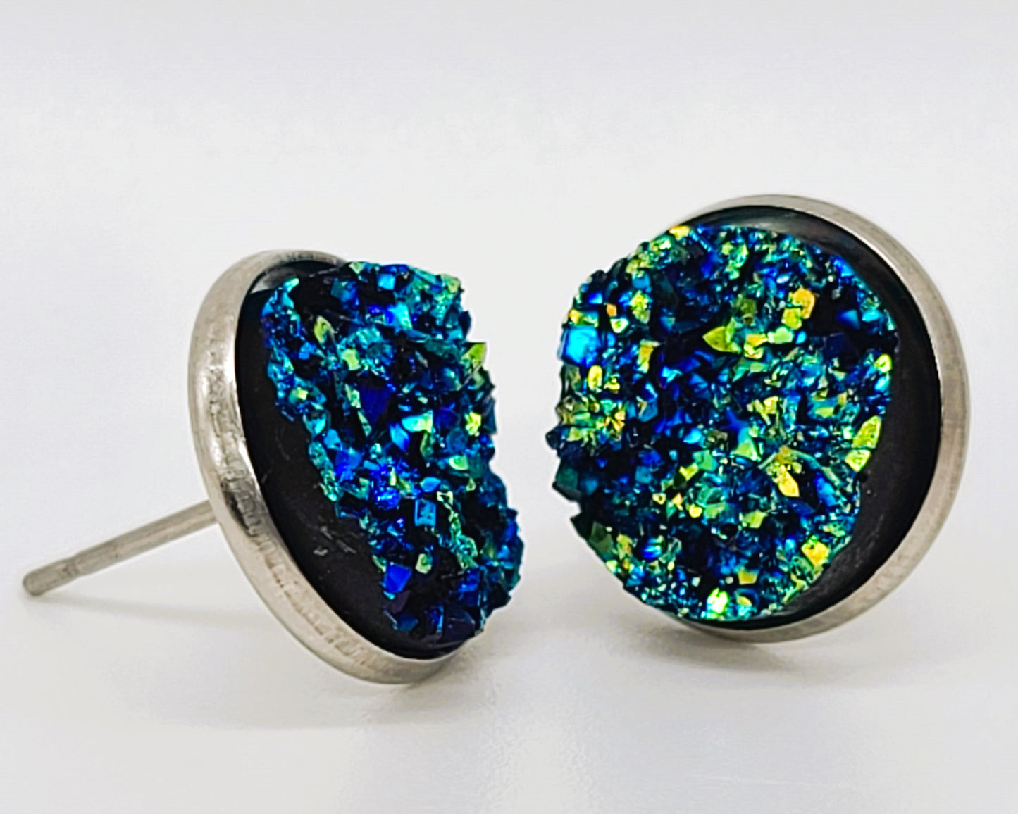 Handcrafted Iridescent Druzy Stone Post Earrings