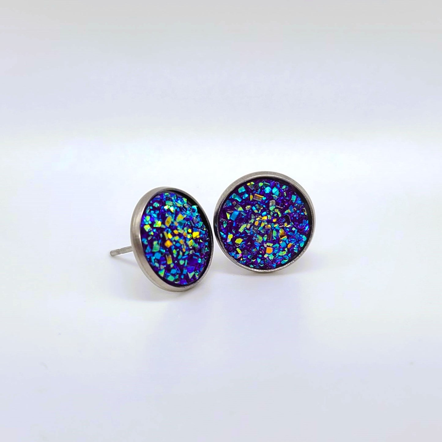 Handcrafted Iridescent Druzy Stone Post Earrings