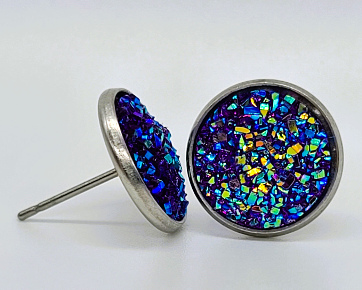 Handcrafted Iridescent Druzy Stone Post Earrings