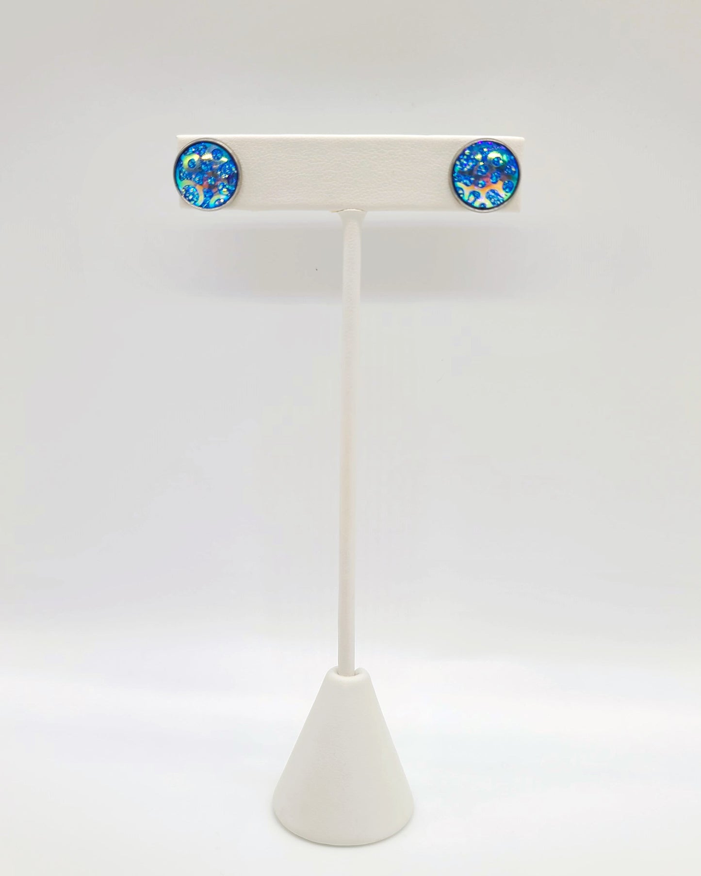 Iridescent Abstract Pattern Druzy Stone Post Earrings