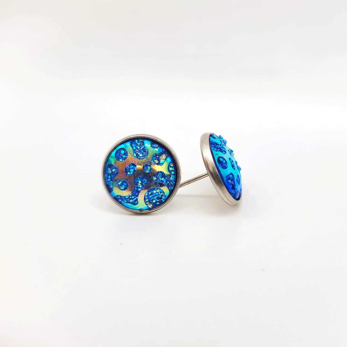 Iridescent Abstract Pattern Druzy Stone Post Earrings
