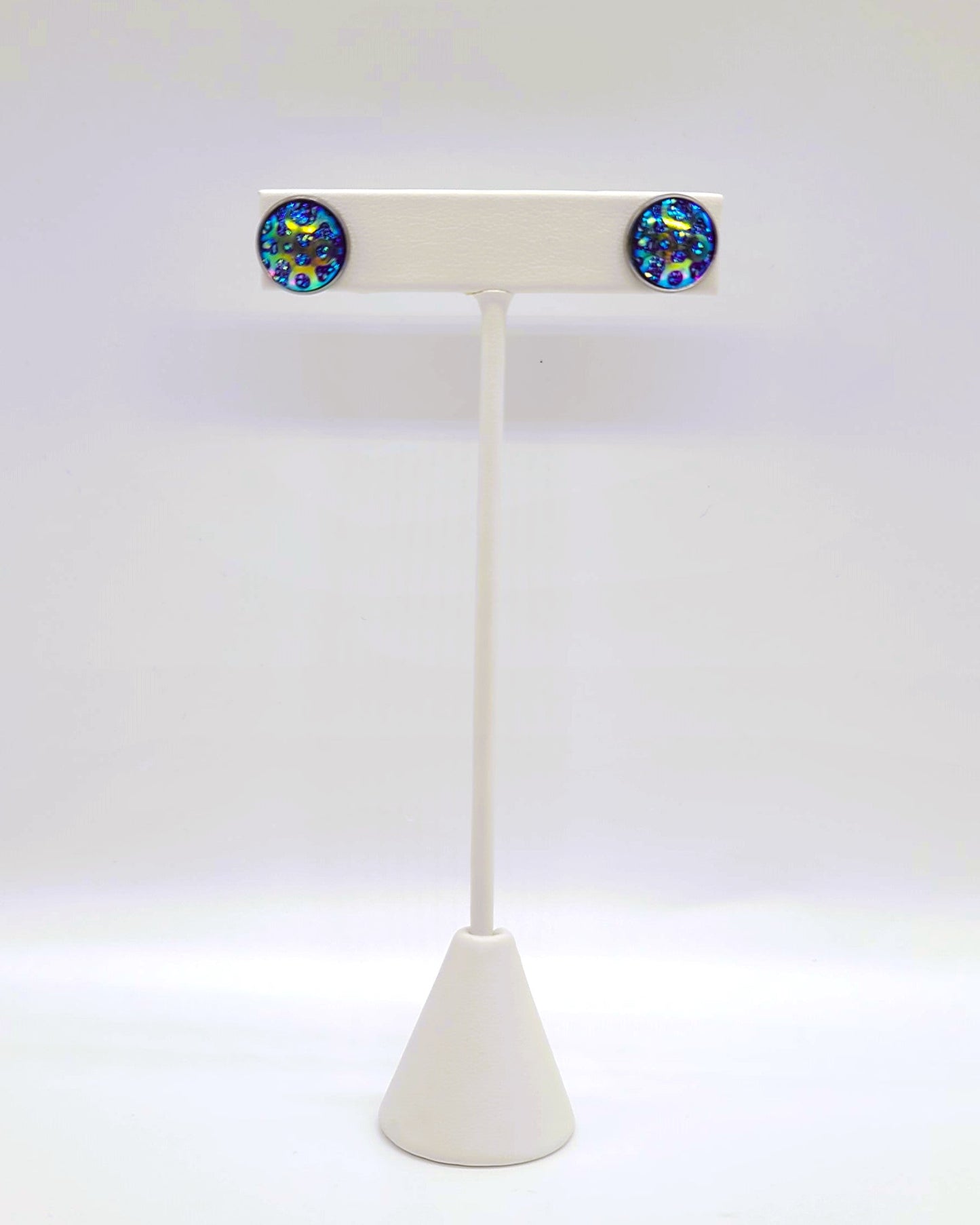 Iridescent Abstract Pattern Druzy Stone Post Earrings