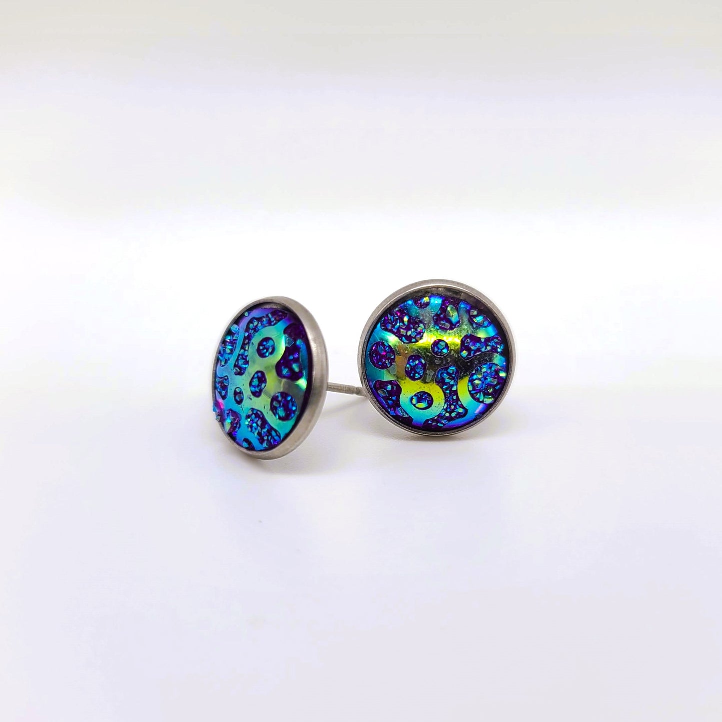 Iridescent Abstract Pattern Druzy Stone Post Earrings