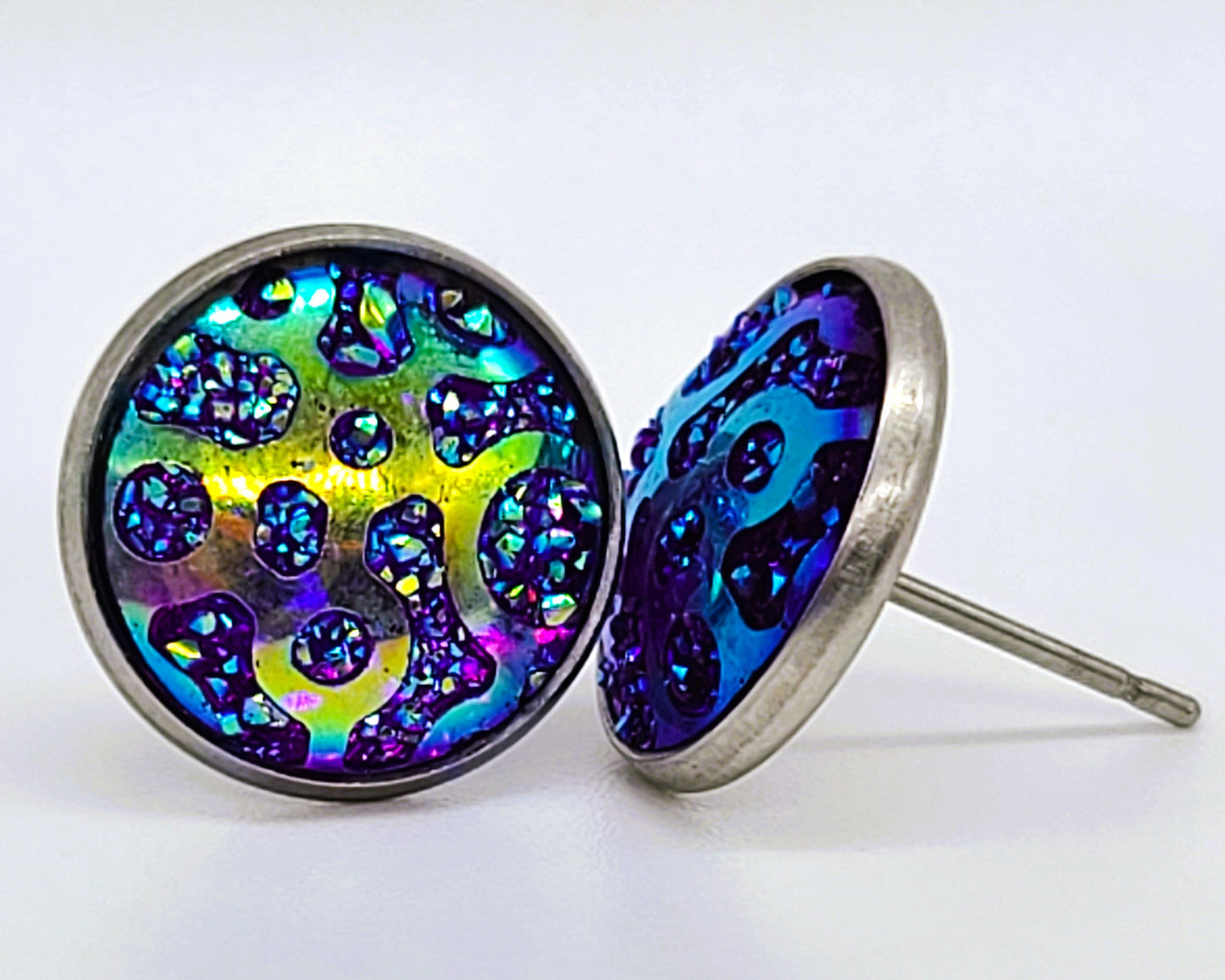 Iridescent Abstract Pattern Druzy Stone Post Earrings