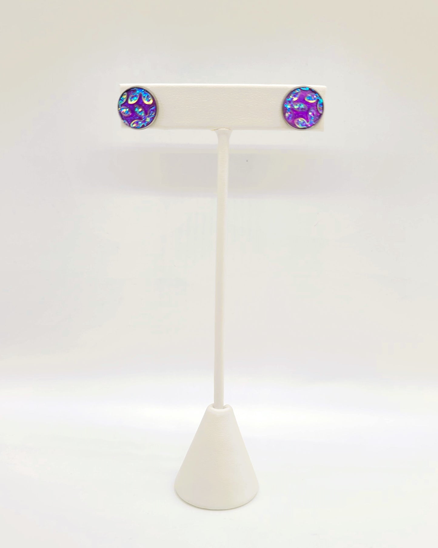 Iridescent Flower Pattern Druzy Stone Post Earrings