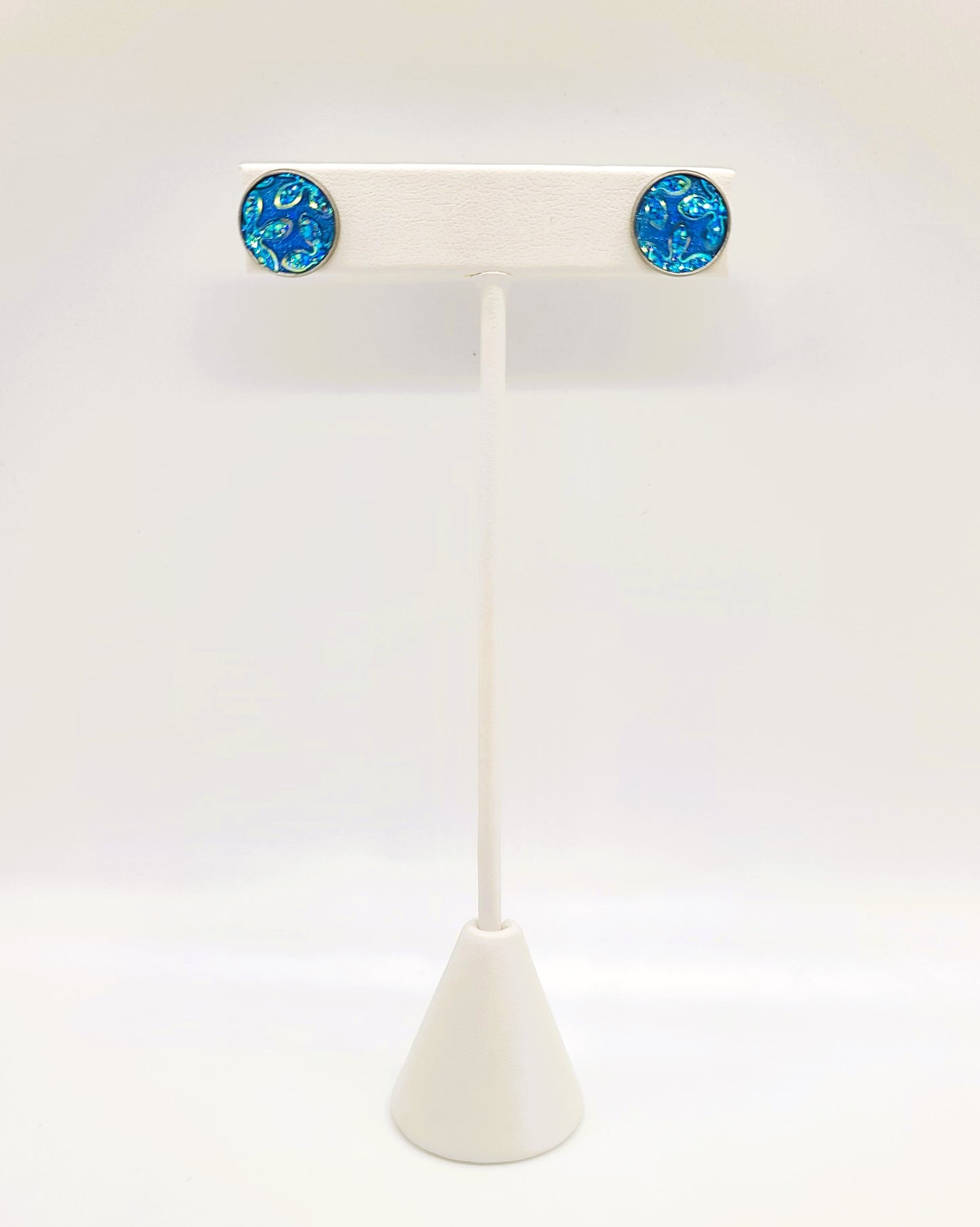 Iridescent Flower Pattern Druzy Stone Post Earrings