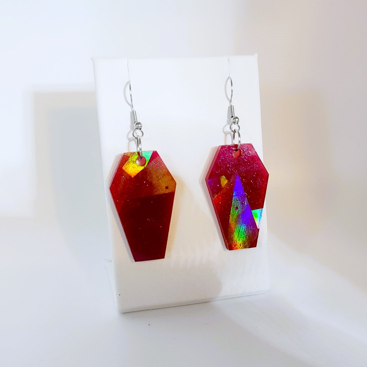 Holographic Halloween Coffin Earrings - Eco-Friendly Resin